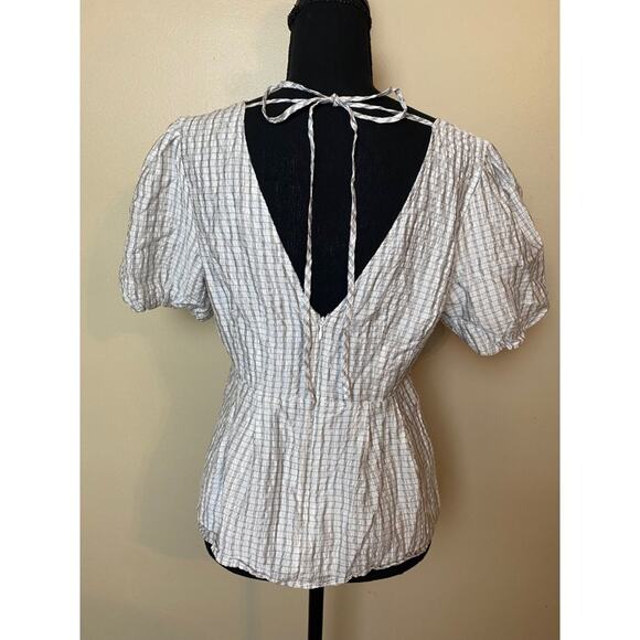 club monaco Grid Double V Tie Back Top small blouse - Picture 4 of 7